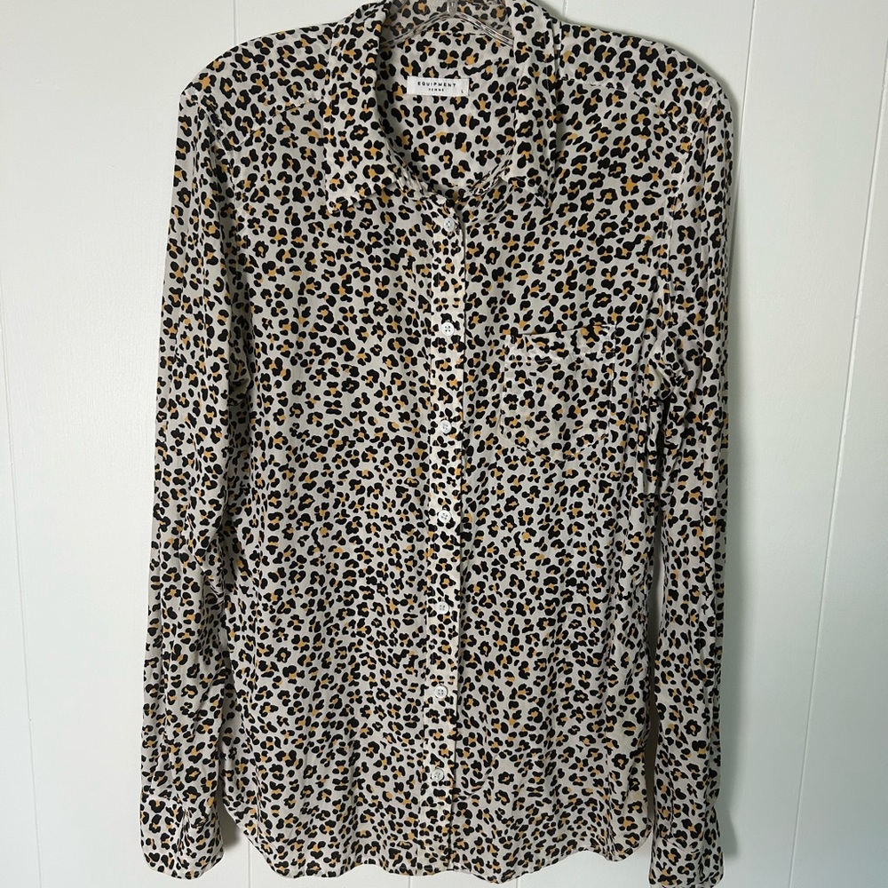 Equipment Silk Leopard Print Blouse L - Picture 4 of 8